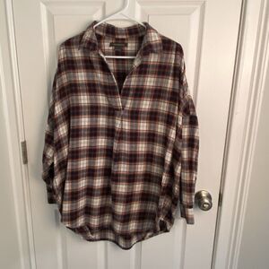French Connection Flannel Top Women Size Large Popover Blouse Shirt Oversized